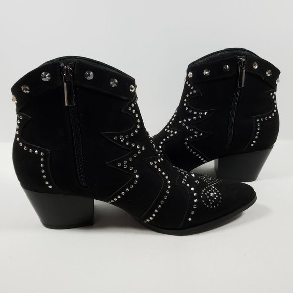 Lauren Lorraine Indiana Studded Suede Western Bootie - Black 10M - Picture 3 of 5